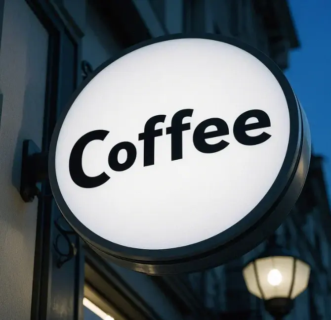 Round coffee light box sign